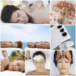 Collage of people receiving spa treatment